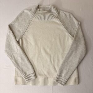 Banana Republic Two Tone Knit Sweater Medium Cream Gray High Neck